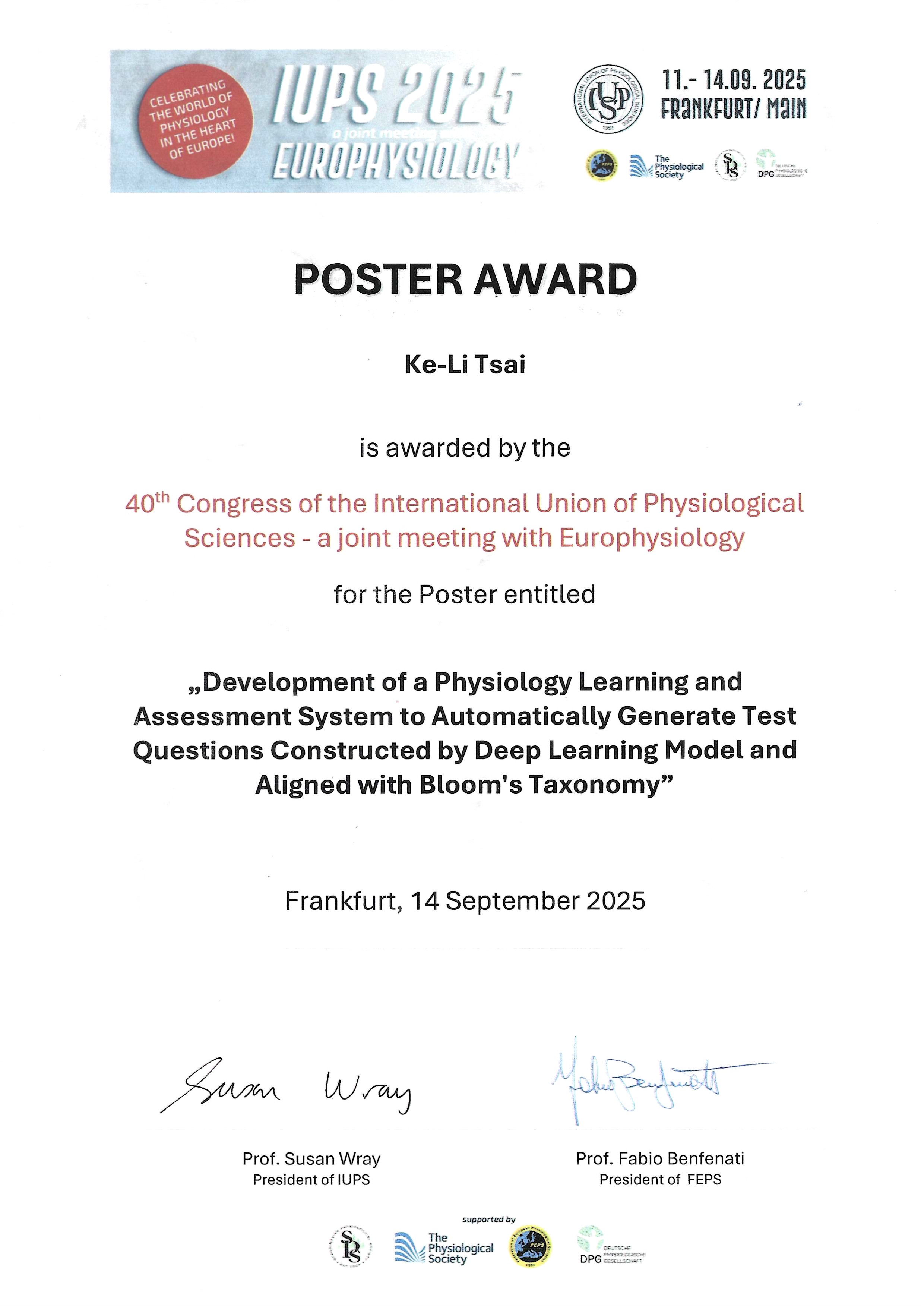2025 IUPC certificate of Poster Award